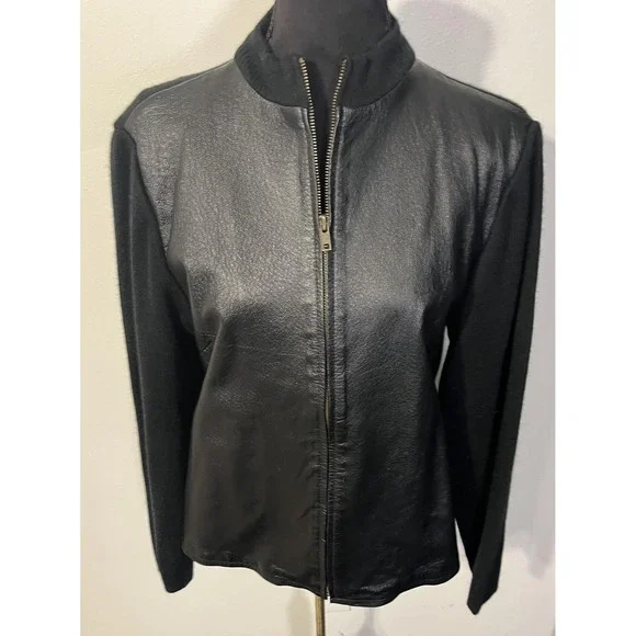 John Paul Richard Jacket Womens Medium Black Leather Full Zip Lined Stand Collar - Picture 2 of 11